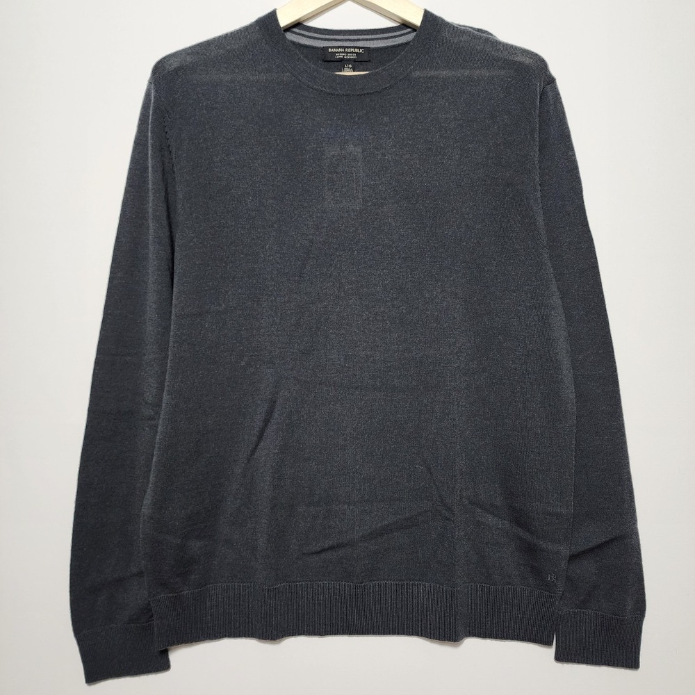 Banana Republic Merino Wool Crew Neck Sweater Charcoal Gray Large